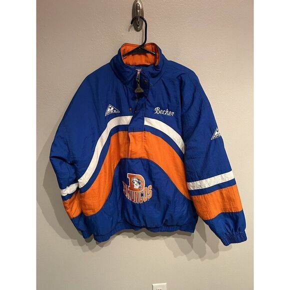 Vintage Apex One Pro Line NFL Denver Bronco 1/2 Zip Jacket Coat Mens Large FLAW - Picture 1 of 15